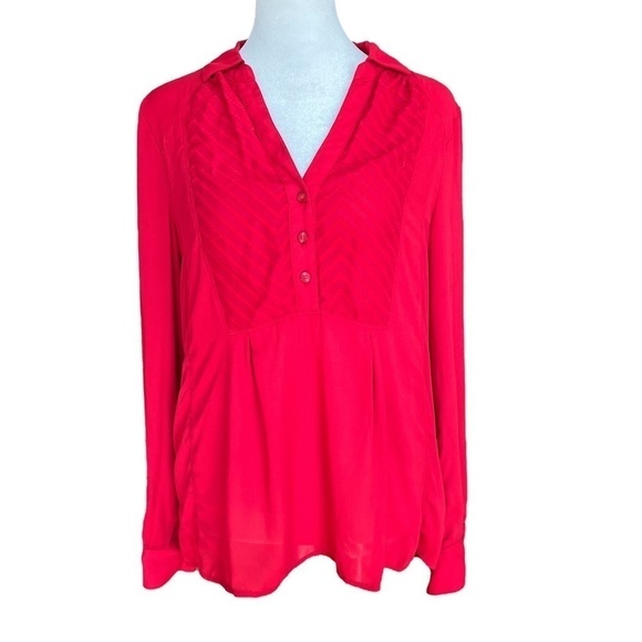 MAEVE red top collared blouse chevron inlay - Picture 3 of 7
